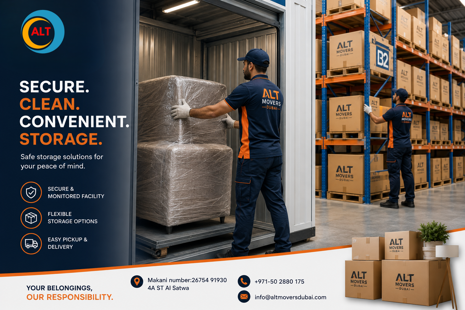 ALT Movers Dubai secure storage services for furniture and household belongings